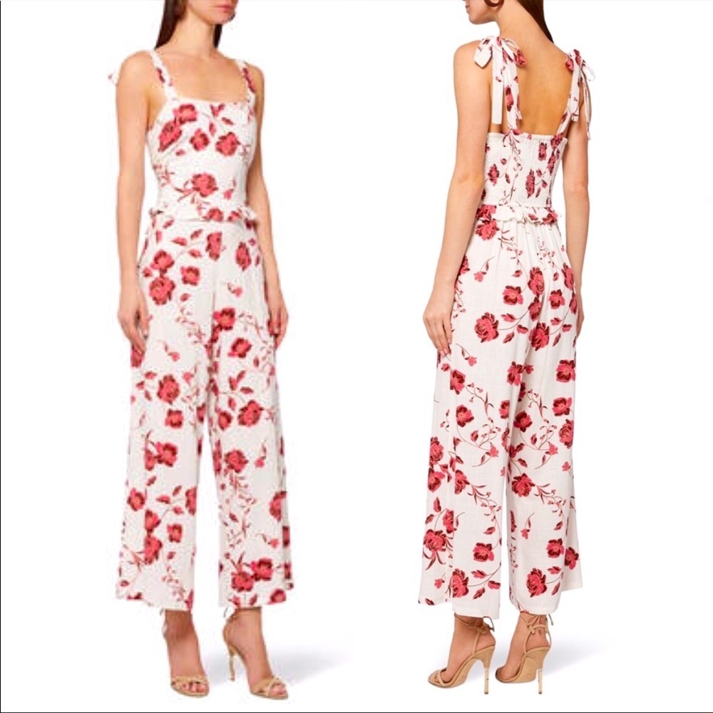MISA LOS ANGELES  Etta LINEN Floral Print Wide Leg Peony Jumpsuit Large